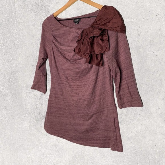 Anthropologie Burgundy Blouse with Ruffly Bow Detail - Picture 3 of 5